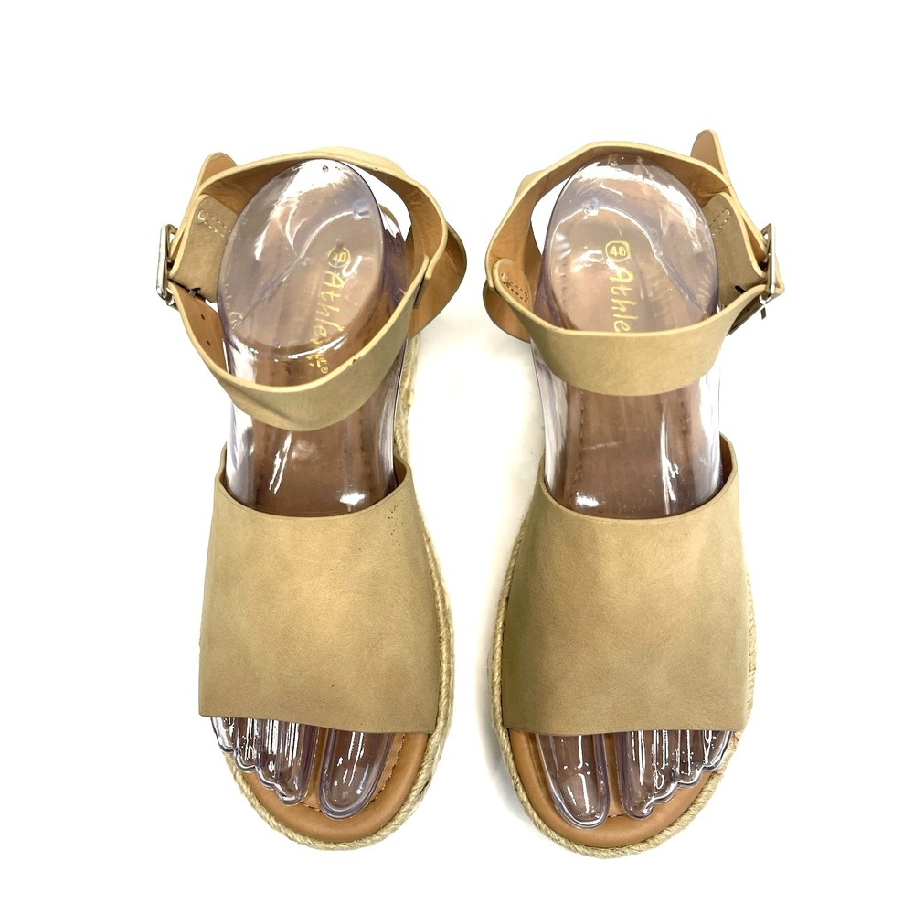 Open Toe‎ Buckle Ankle Strap Espadrilles Tan Size Size 9